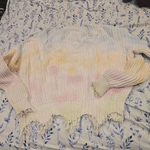 Women’s Distressed Pastel V-Neck Knit Sweater